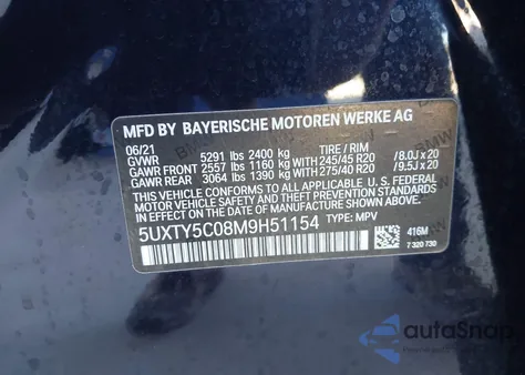 2021 BMW X3 xDrive30I z USA, uszkodzony, nr VIN 5UXTY5C08M9H51154